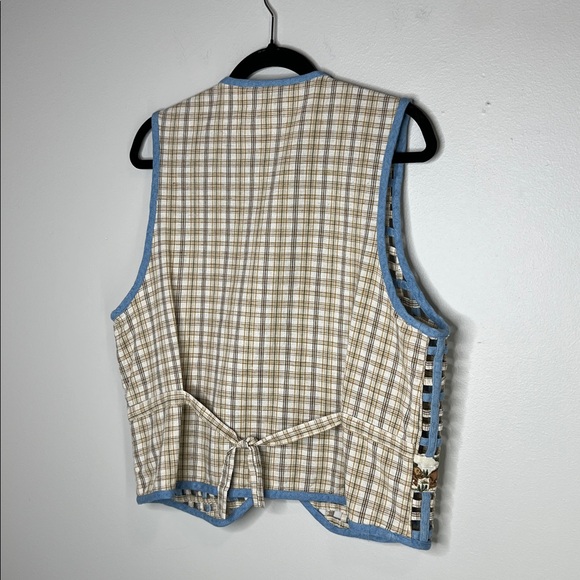 Vintage Casey & Max Patchwork Safari Animals Lattice And Plaid Cotton Linen Vest - Picture 9 of 11